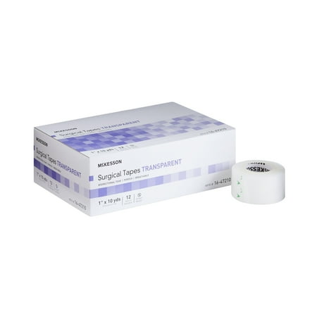 McKesson Surgical Tape, Non-Sterile Transparent Medical Tape, 1 in x 10 yd, 12 Rolls, 12 Packs, 144 Total