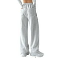 thumbnail image 2 of Pantalones de chándal de cintura alta y pierna ancha para mujer - Tejido de poliéster - Diseño informal de pierna recta, 2 of 8