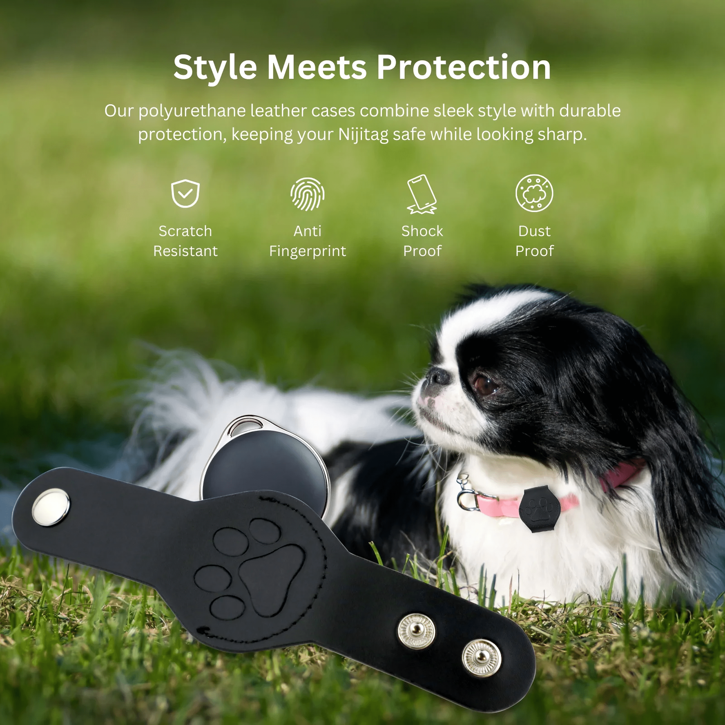 NIJITAG Smart Item Finder with Dog Collar case By LINKSTYLE — Unlimited Range with Apple Find My Network, Waterproof, No Subscription needed, iOS Only (3-Smart Tags + 1-Case)