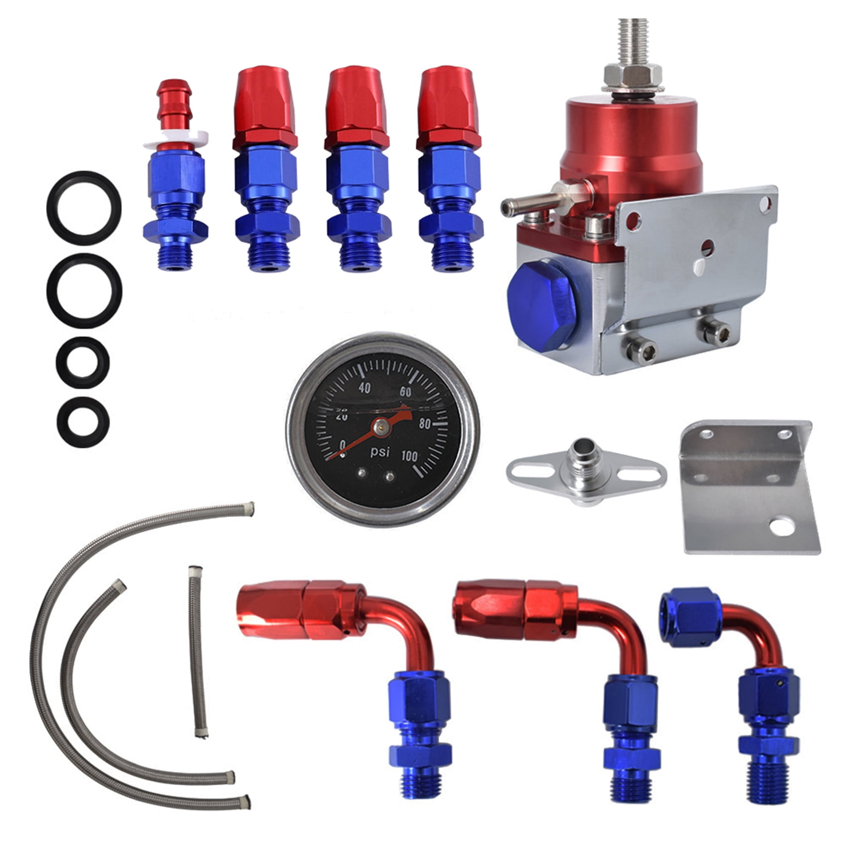 LABLT Universal Red Adjustable Fuel Pressure Regulator KIT 100psi Guage ...