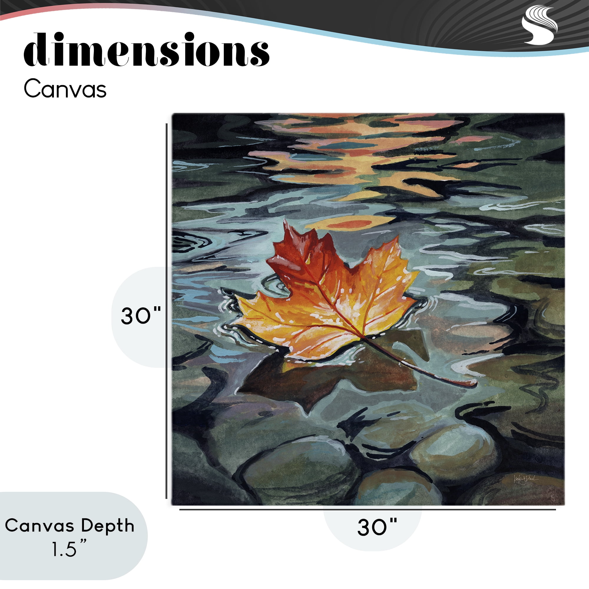 Stupell Industries Maple Leaf Floating in Stream Canvas Wall Art, design by Kate Jarvik Birch