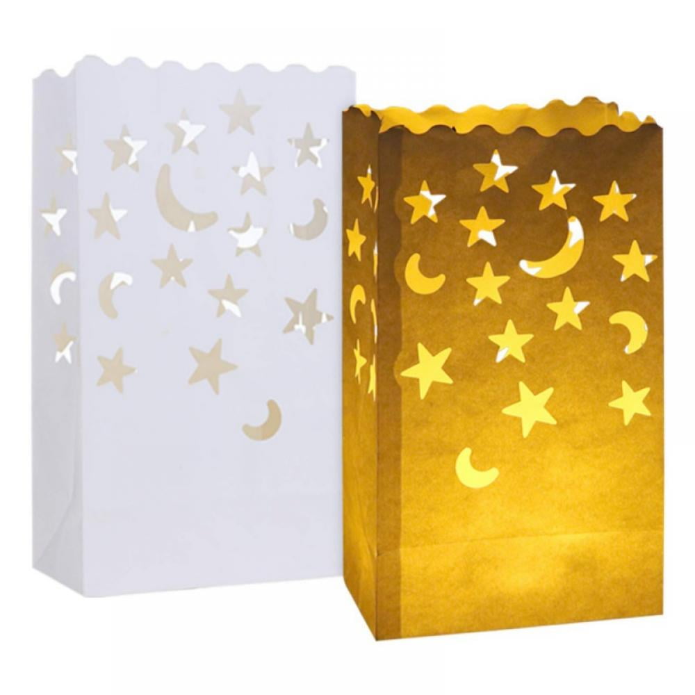 Candle Bags Pack of 10 - Moon and Stars Design Candle Luminary Bags 