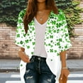 thumbnail image 2 of Hueook St Patricks Day Cardigan Women's St. Patrick's Day Print Cardigan Beach Cover Shirt Spring And Summer Fashionable Casual Top 3/4 Sleeve T-shirt Top Green S, 2 of 7