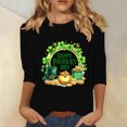 thumbnail image 1 of Meichang T-Shirts Joyeuse Saint-Patrick pour Femmes Manches 3/4 Trèfle à Quatre Feuilles T-Shirts Graphiques Décontractés Imprimés Col Rond Vert Chanceux, 1 of 4