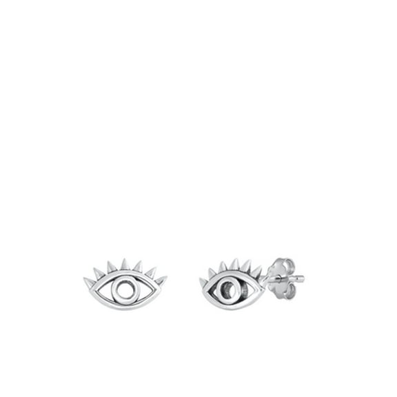 Sterling Silver Minimalist Evil Eye Stud High Polished Earrings .925 New Jewelry Female Unisex