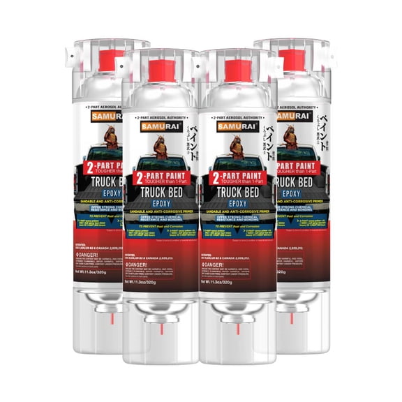 Samurai 2-Part Spray Paint Epoxy Primer for Truck Bed Liner (Granular Textured Primer White, Pack of 4 Cans)