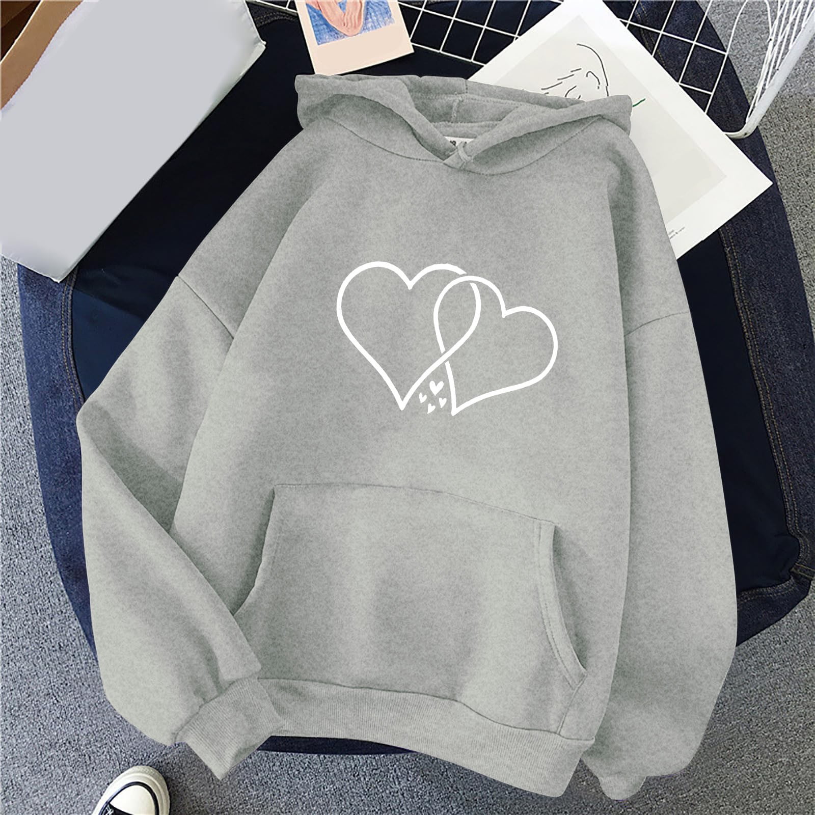 IMENGL Solid color long sleeve 190G Japanese love hoodie, White M