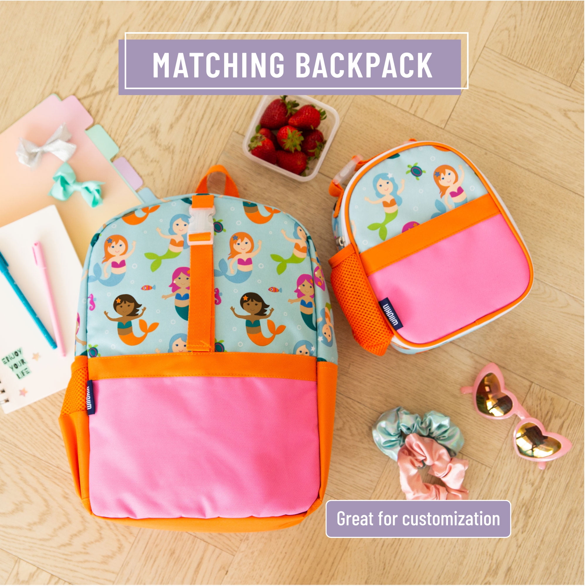 Wildkin Kids Insulated Clip-in Lunch Box for Boys & Girls, BPA-Free, Clips in to Pack-it-all Backpack (Mermaids Blue)