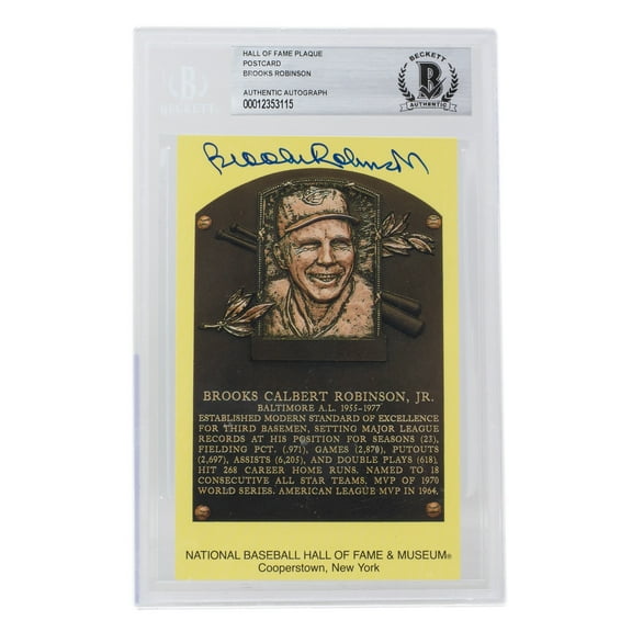 Brooks Robinson Signed Slabbed Orioles Hall of Fame Plaque Postcard BAS 115
