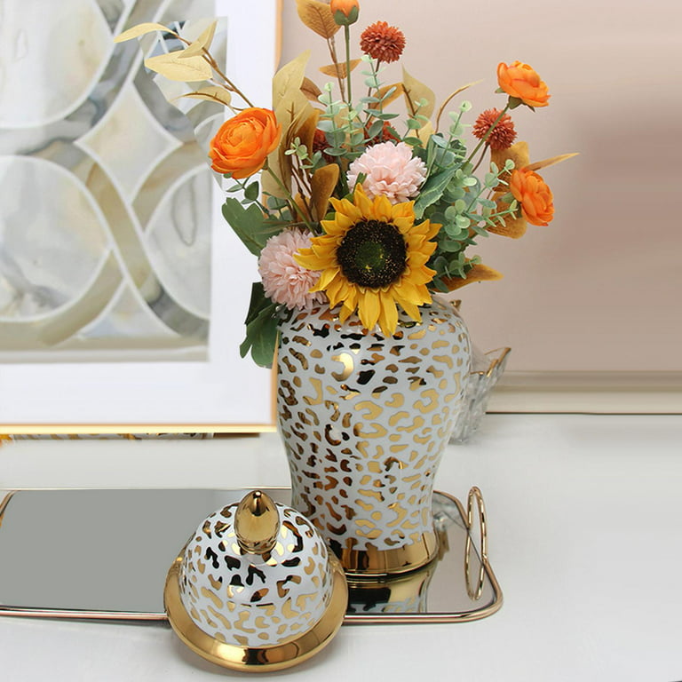 Glass Jar Porcelain Flower Lid Shelf Coffee Table Decorative Container