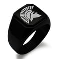 thumbnail image 1 of Stainless Steel Ares Greek God of War Engraved Square Flat Top Biker Style Polished Signet Ring, 1 of 1