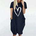 thumbnail image 2 of JINMGG Dresses under $10.00 Women's Casual Loose Love Print Dress Short Sleeve V-Neck Dress Navy XL, 2 of 5