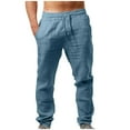 thumbnail image 2 of Tdoqot Mens Cotton and Linen Chinos Pants- Casual Drawstring Comftable Elastic Waist Jogger Pants Navy, 2 of 6
