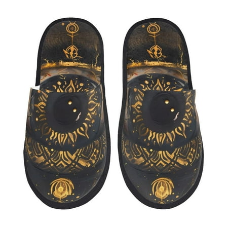 Balery Mystical Golden Eye Slient Indoor Furry Fleece Comfort House Shoes Soft Non-Slip Home Shoes Cotton slippers House Slippers-- Large