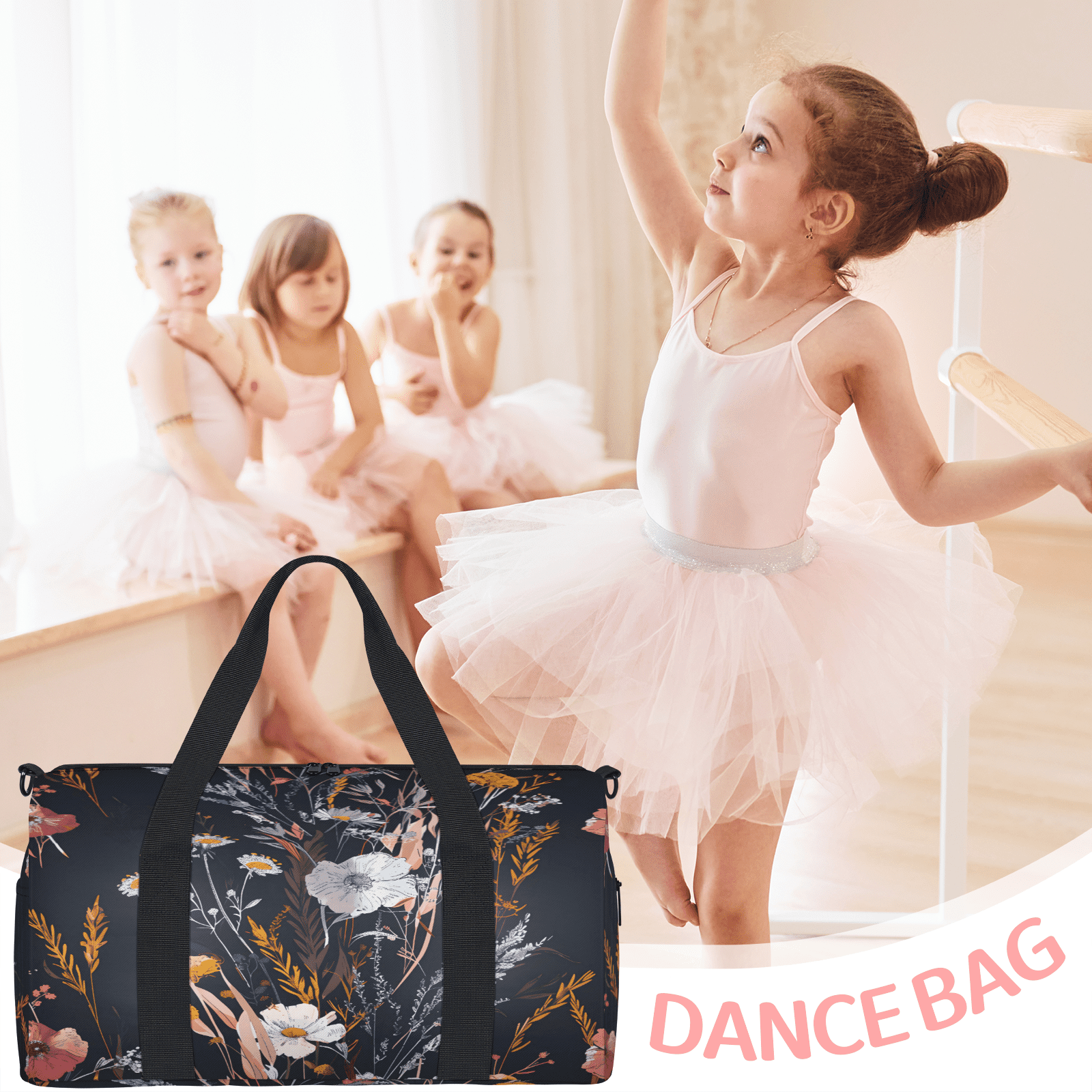 Herdesigns Wildflowers Plant Flower Floral Gym Bag for Women, Duffle Bag for Travel Sport, Lightweight Waterproof Carry on Weekender Overnight Dance Yoga Workout Bags