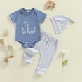 thumbnail image 2 of CAUYDY Newborn Coming Home Outfit Boy Baby Cute Clothes Set Romper Pants Hat 3PCS for Infant Boys 3 6 9 12 18 Months Spring Summer Fall Winter (Sizes 0-3 Months,Blue), 2 of 4