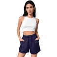 thumbnail image 5 of Bermuda Shorts for Women 7 Inch Inseam Drawstring Short High Waisted Lightweight Short Beach Vacation Outfits Pockets Blue S, 5 of 8