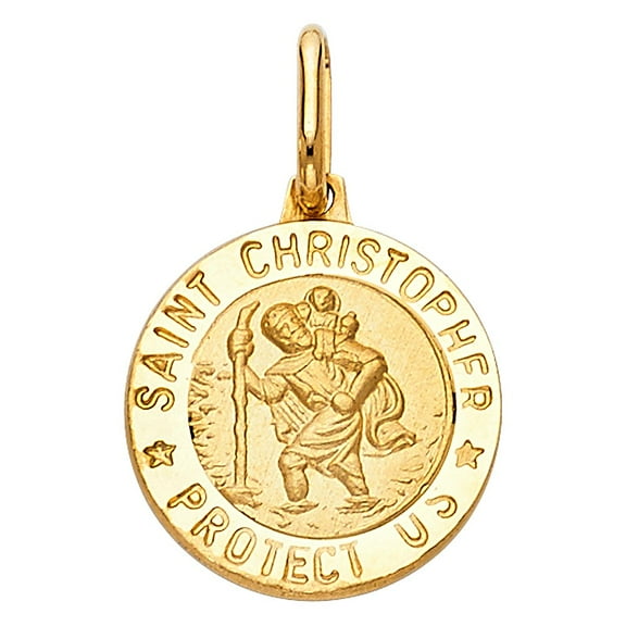 Precious Stars 14K Yellow Gold Unisex Saint Christopher Round Medallion - No Chain, Pendant Only
