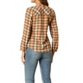 thumbnail image 3 of INSPIRE CHIC Women's Plaid Button up Split Neck Long Sleeves Loose Blouse Apricot XS, 3 of 5