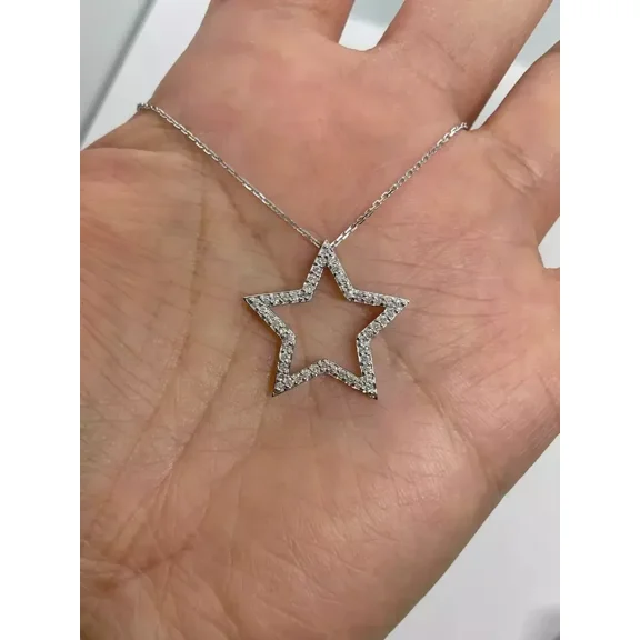2Ct Round Cut Lab Created Diamond Women's Star Pendant Necklaces 14K White Gold Plated
