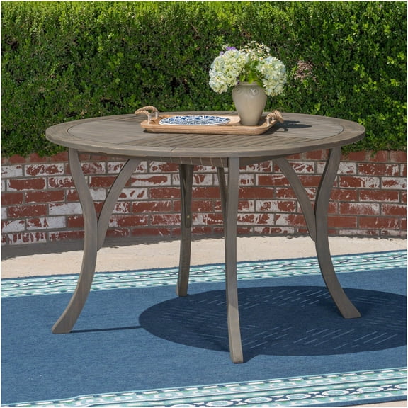 JERFIT 47 inch Round Outdoor Patio Dining Table, Acacia Wood Teak Finish Grey Weather-Resistant Garden Table for 4-6 Person