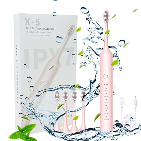 Fiudx Cepillo de Dientes Eléctrico Inteligente, Temporizador de 6 Velocidades, 4 Cabezales de Repuesto, Resistencia Al Agua Ipx7, 80 Días de Batería, Carga Usb, Limpieza Profunda para Brackets y Coro
