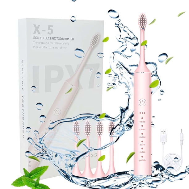 Cepillo de dientes eléctrico con 6 modos y 4 cabezales de cepillo - 22000 VPM, impermeable IPX7, recargable USB, batería de 50 días