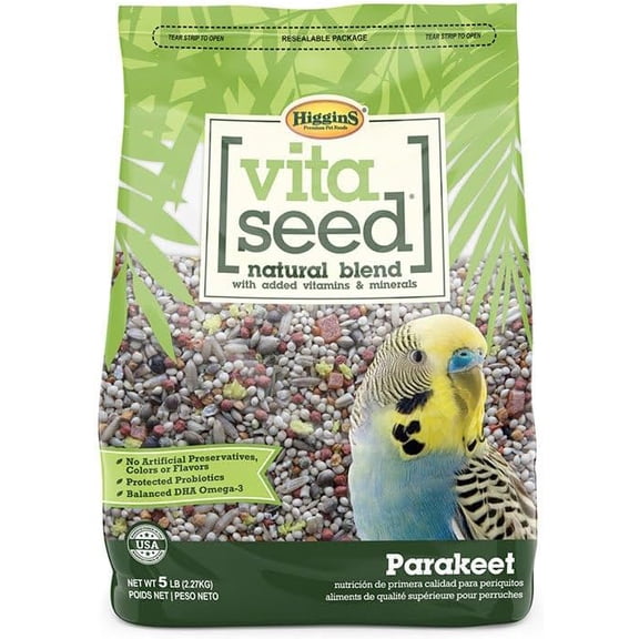 Higgins Vita Seed Parakeet Food 5 lbs. Premium Seed Blend w/ Probiotics & DHA