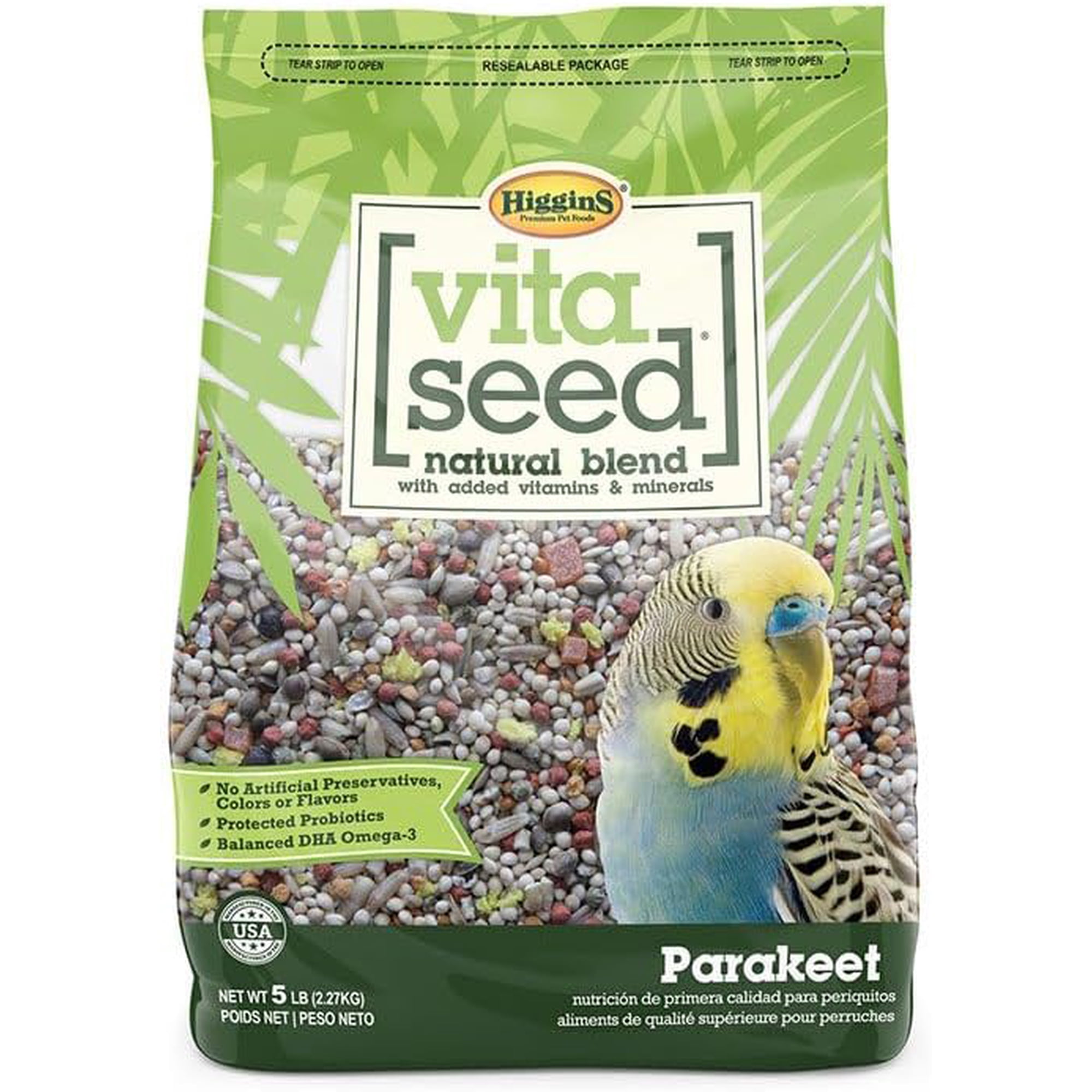 Higgins Vita Seed Parakeet Food 5 lbs. Premium Seed Blend w/ Probiotics & DHA