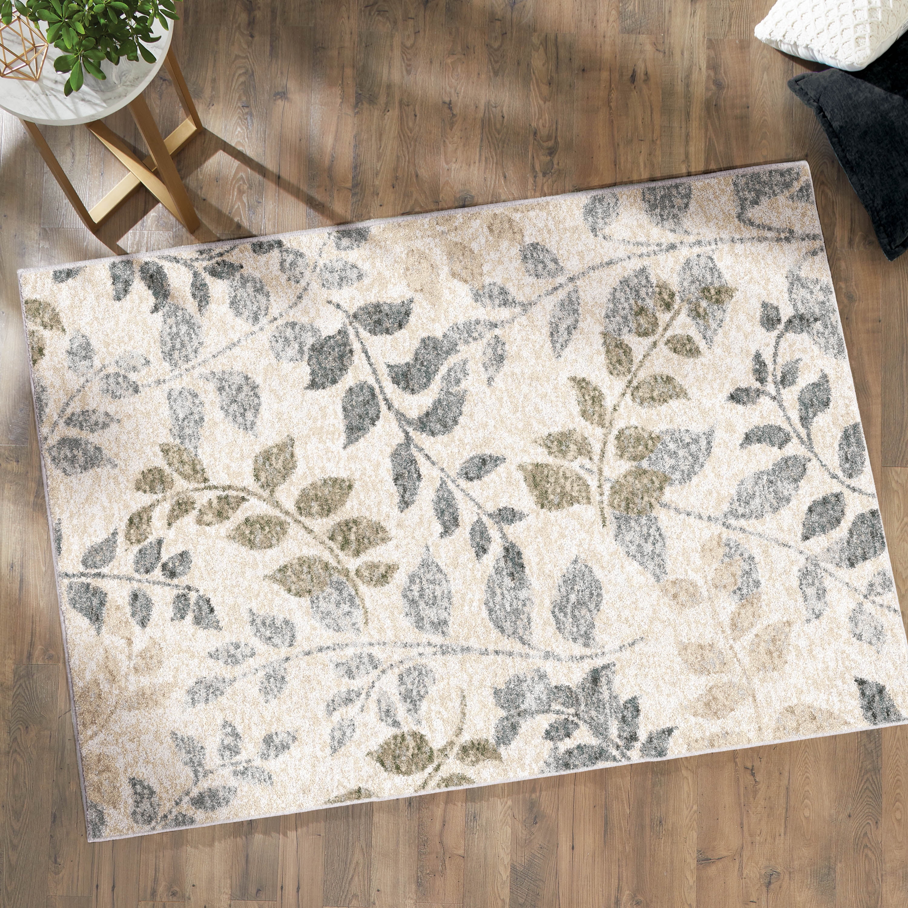 Better Homes & Gardens Botanical Area Rug, Beige, 5' x 7'