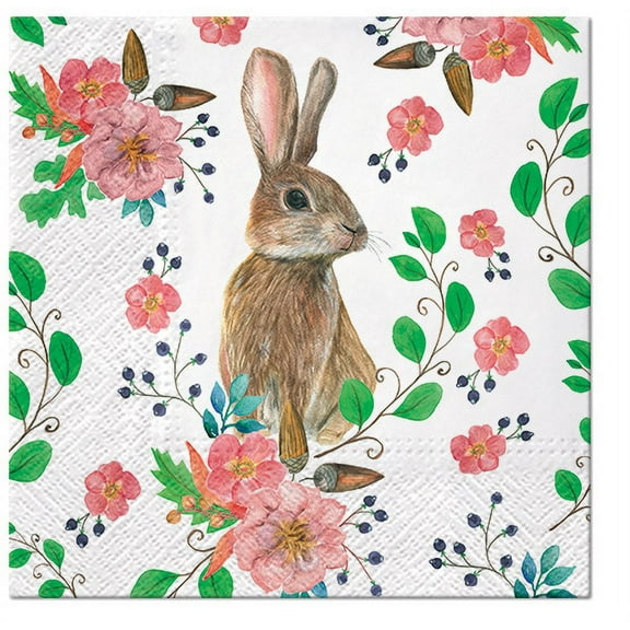Easter Napkins RABBIT BERRIES 40pcs Lunch Napkins, Floral Napkins, Paper Napkins Spring, Decoupage Paper Napkins, Disposable Napkins Decorative, Decoupage Napkins
