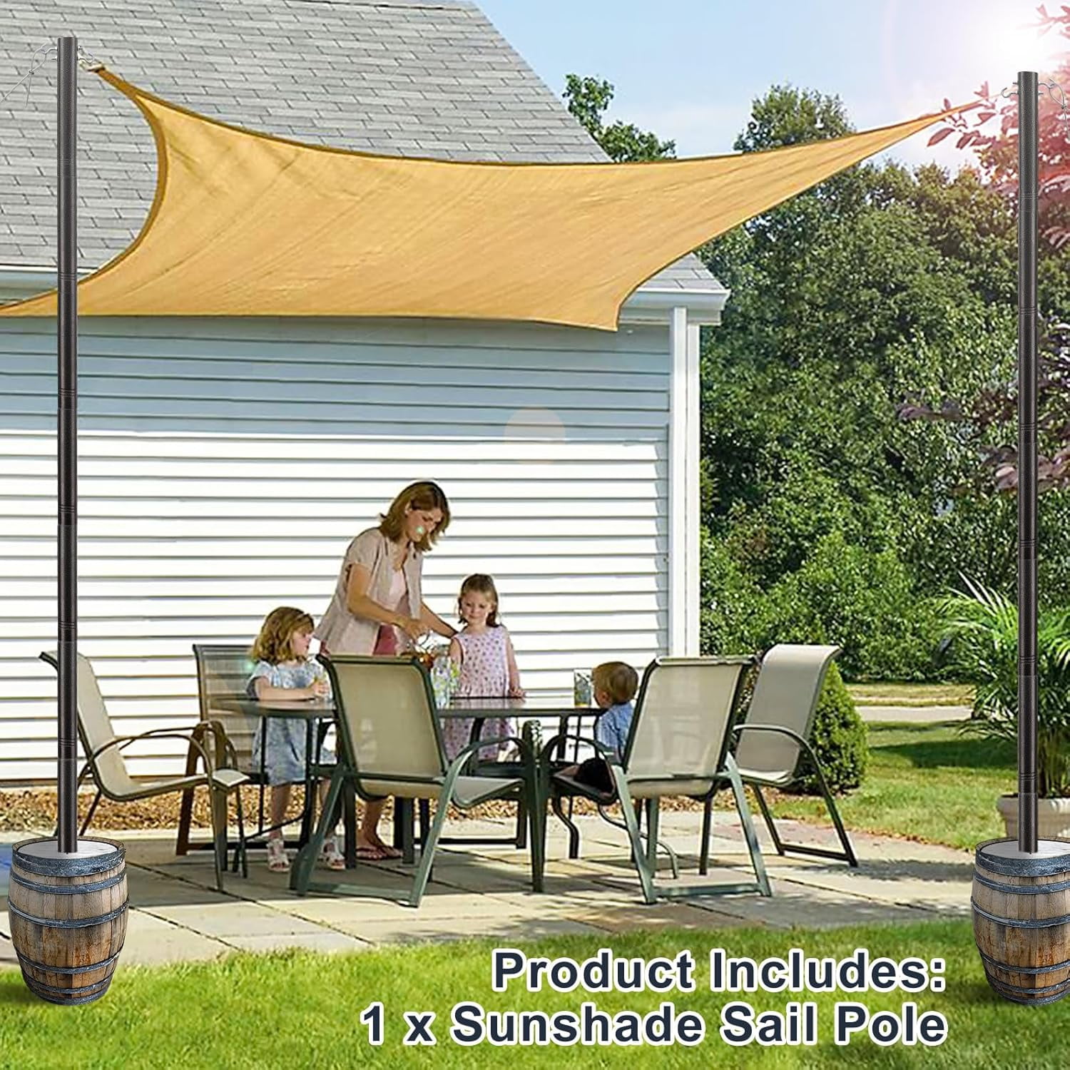 FLY HAWK Shade Sail Poles Kit, 9ft Heavy Duty Sun Shade Sail Pole Adjustable Metal, 2.5in Thick Diameter Outdoor Sail Shade Pole for Garden Patio Backyard Lawn and String Light, Black