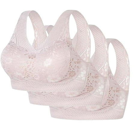REORIAFEE Women Bras 3 Pack Gathered Together Wireless Bras Solid Brassiere Comfy Wide Strap Breathable Corset Underwear Comfortable Classic Support Lingerie Pink M