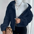 thumbnail image 4 of Aboser Womens Fuzzy Sherpa Jacket Coat Button Down Fleece Jackets Warm Long Sleeve Outerwear Trendy Lapel Cropped Coat Winter Thicken Jackets Dark Blue XL, 4 of 8