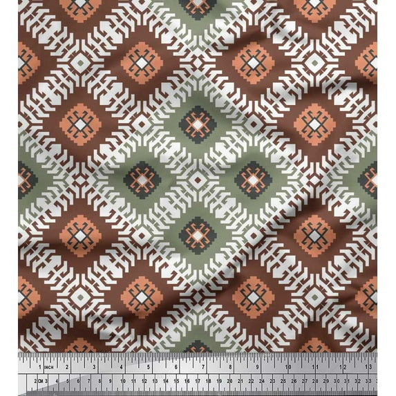 Soimoi Polyester Crepe Fabric Ikat Kilim Printed Craft Fabric by The Yard 42 Inch Wide