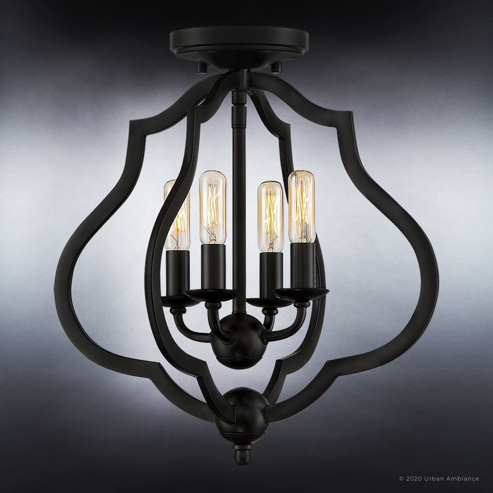 Luxury Art Deco Indoor Ceiling Light, 15.50''H x 15.00''W, with Moroccan Style Elements, Tudor Design, Matte Black Finish and Open Steel Frame, UQL4130