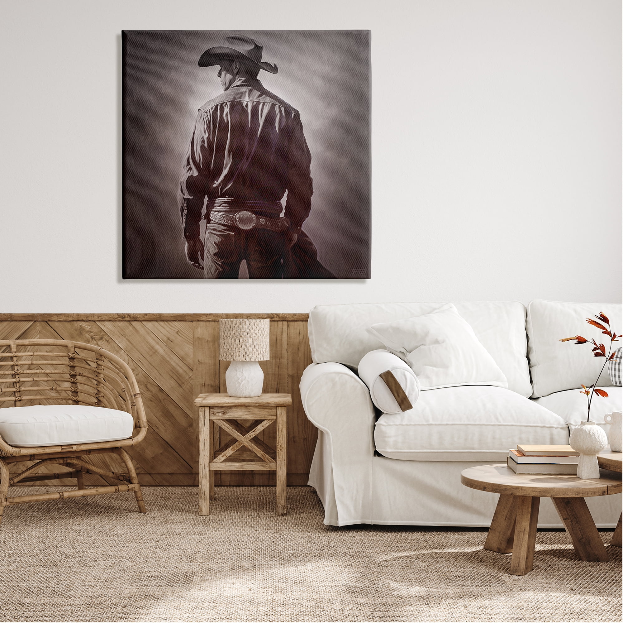 Stupell Industries Monochrome Cowboy Silhouette Abstract Photography Gallery Wrapped Canvas Art Print Wall Art, 36 x 36