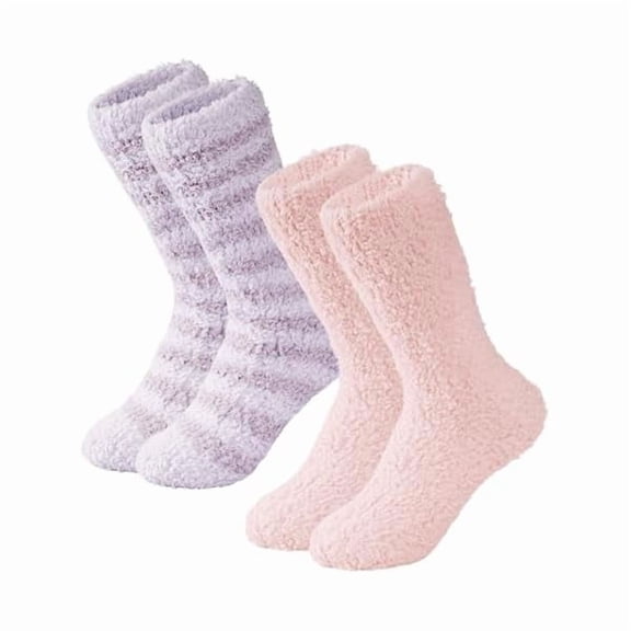 Eryueer 2 Pairs Fuzzy Slipper Socks Novelty Socks for Women Sleeping Winter Gift