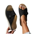 thumbnail image 5 of Womens Sandals Arch Support Wedge Open Toe Slip-on Peep Toe Slides Sandals Slippers Women Dressy Comfortable Summer Casual Sandals Black 39, 5 of 5