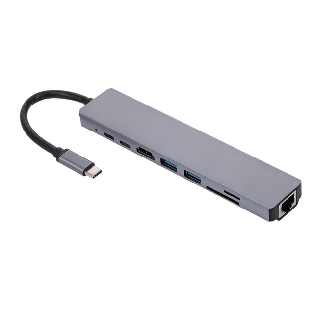 Convertidor de estación de acoplamiento para computadora portátil multifunción 8IN1 USB-C Tipo-C a PD + USB * 2 + HDTV + Tipo-C + SD + TF + RJ45