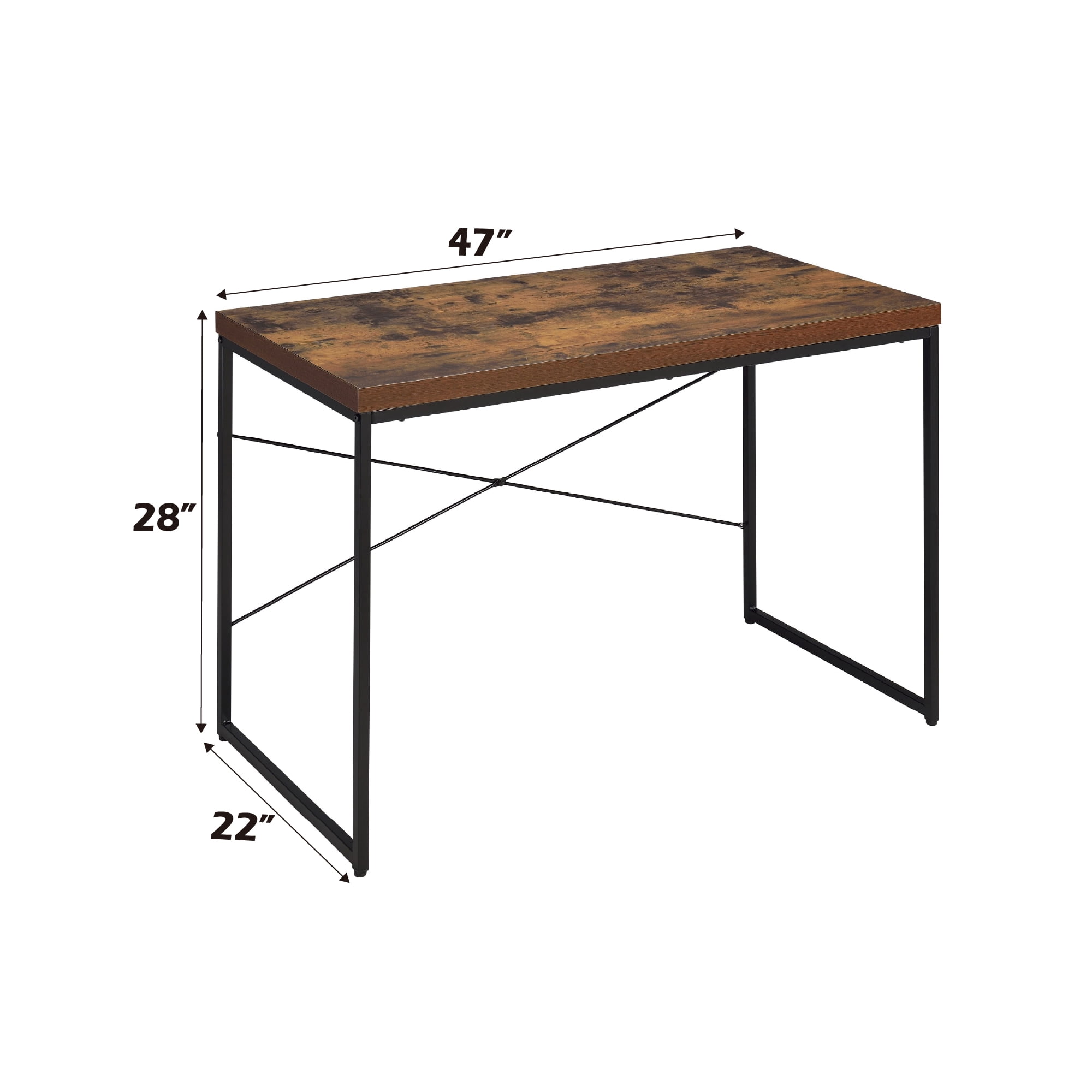 47 Inch Weathered Oak Rectangular Multipurpose Table with Black U-Shaped Metal Legs, No Storage Writing Desk Dressing Game Small Dining Table with X Reinforced Support