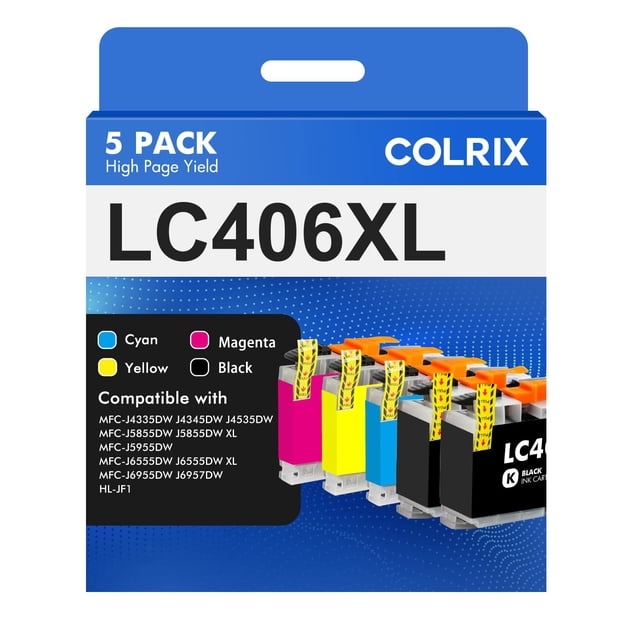 Cartucho de tinta COLRIX LC406XL paquete de 5 (2 negros, Cian, Magenta, Amarillo)