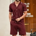 thumbnail image 2 of VBTAPA Mens Beach Outfits 2 Piece Sets Solid Textured Cuban Shirt and Shorts Set Summer Casual Lounge Sets Yoga Tracksuit Set Wine XXL, 2 of 7