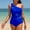 Blue, variant on Hvot&aat Women Mesh One Piece Swimsuit Tummy Control One Shoulder Bathing Suit Solid Color Mesh Cutout Swimwear