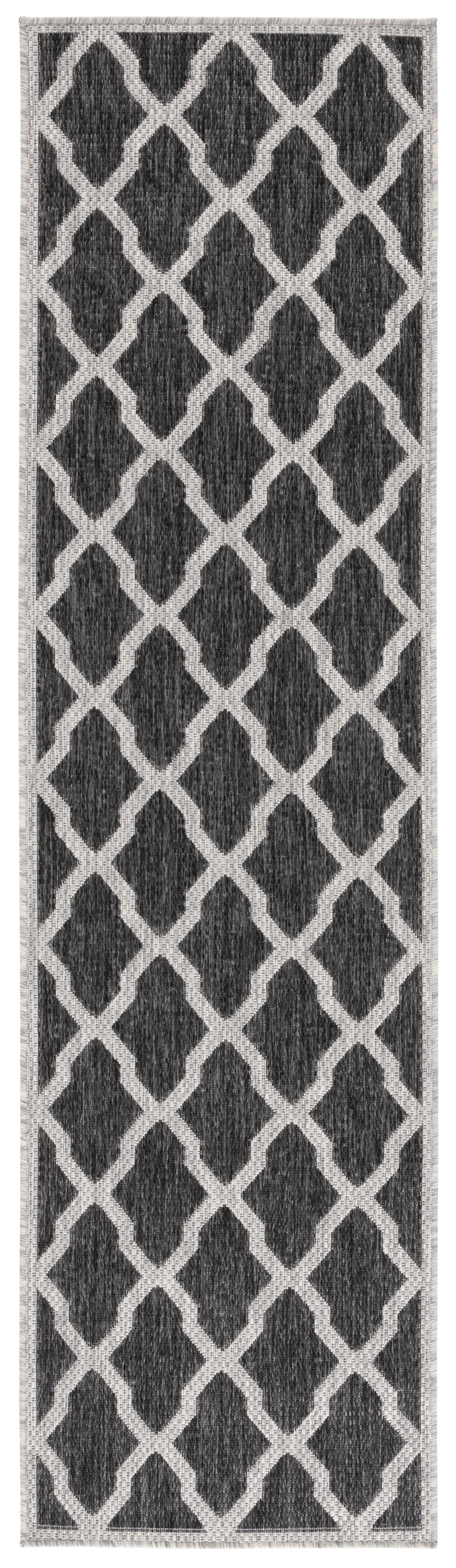 SAFAVIEH Beach House Jeptha Geometric Indoor/Outdoor Runner Rug, Charcoal/Gray, 2'2" x 10'