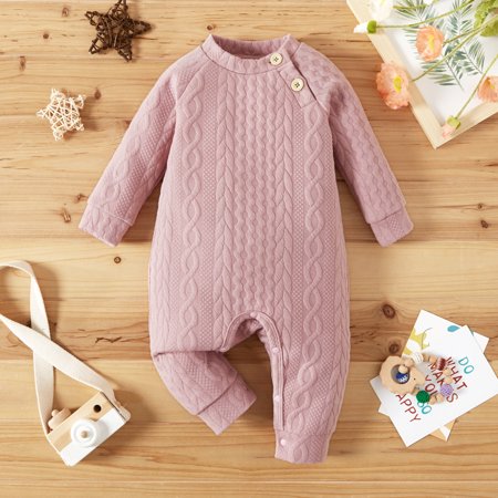 

PatPat Unisex Newborn Baby Cable Knit Button Jumpsuit Long Sleeve Winter Warm Sweater Romper Infant Baby Girls Boys One-piece Snowsuit 0-18month