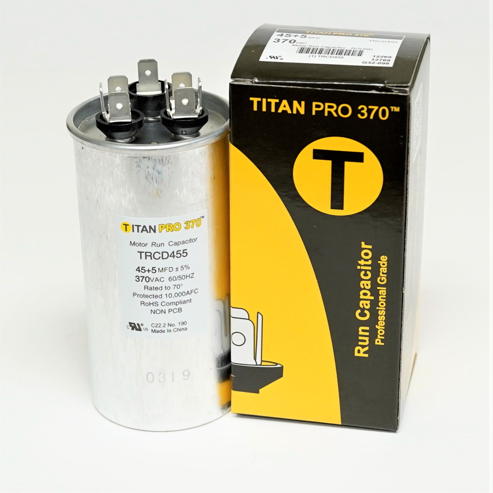 Titan TRCFD8075  MFD 80/7.5 Volts 440/370 Dual Rated Motor Run Capacitor Round 
