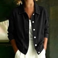 thumbnail image 6 of Women's Relaxed Fit Long Sleeve Turndown Collar Denim Button Up Cardigan Coat Jacket Comfy Versatile Spring Winter Outfits | CSEONE,Black L, 6 of 7