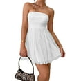 thumbnail image 3 of Women'S Summer Cocktail Dress - Tube Ruched Ruffle Mini Dress White M, 3 of 9