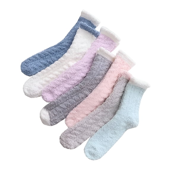 OQRKI Fuzzy Socks, Winter Warm Cozy Fluffy Socks with Grippers, 7 Pairs, Size 5-9